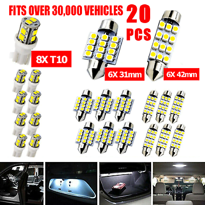 #ad 20PCS LED Interior Lights T10 Bulbs Kit Car Trunk Dome License Plate Lamps 6000K $8.55