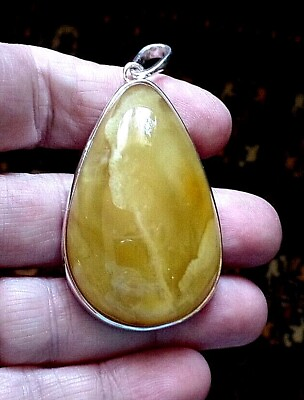 #ad Large Sterling Silver and Yellow Amber Pendant 21.7g Taurus Birthstone Lucky GBP 103.00