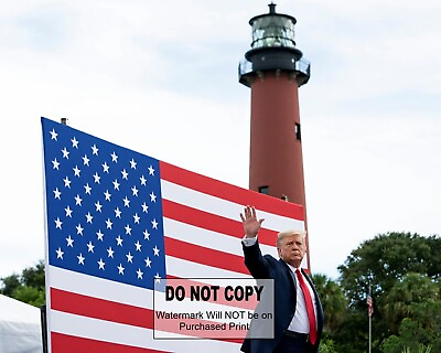 #ad President Trump Waving in Front of Flag and Lighthouse MAGA 8X10 PHOTO #1016 $7.50