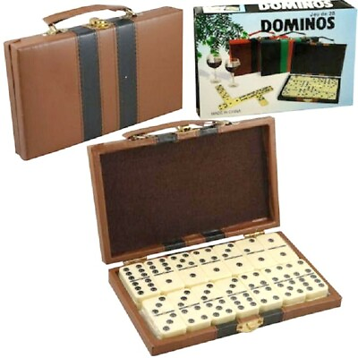 #ad Domino Double Six Ivory and Black Tilex with Metal Spinners Deluxe Travel Case $15.99