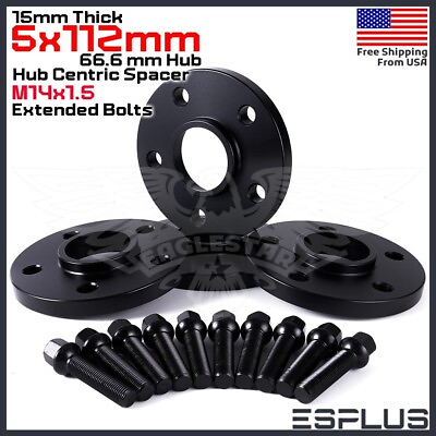 #ad 4 15mm Thick Mercedes 5x112mm CB 66.6 Wheel Spacer Kit 14x1.5 Bolts Included $99.79