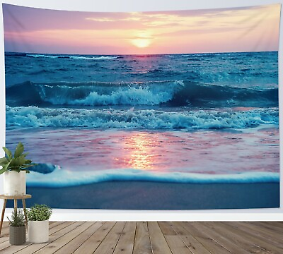 #ad Ocean Beach Sunset Nature Scenery Tapestry Wall Hanging for Living Room Bedroom $14.99
