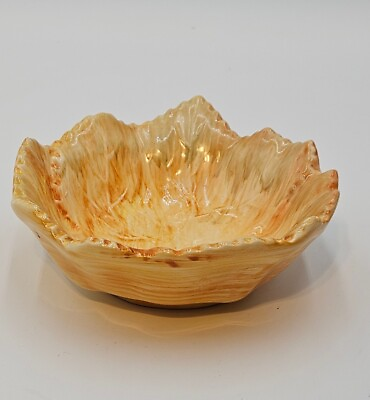 #ad Vintage Ceramic Leaf Bowl Candy Dish Made In Portugal Yellow 2quot;x6quot;x7quot; Pottery $14.99