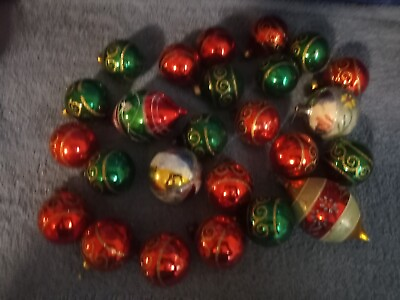 #ad Lot Of 24 Ball Stripe amp; Solid Glitter Christmas Ornaments Vintage $18.00