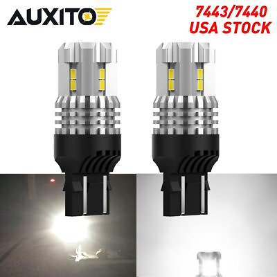 #ad 2x White 7443 7440 7444 LED Tail Brake Stop Reverse Turn Signal Light Bulbs EAC $12.34