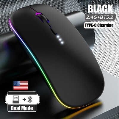 #ad Wireless Bluetooth 5.1 Dual Mode Mouse LED Rechargeable Mice for Computer Laptop $9.26