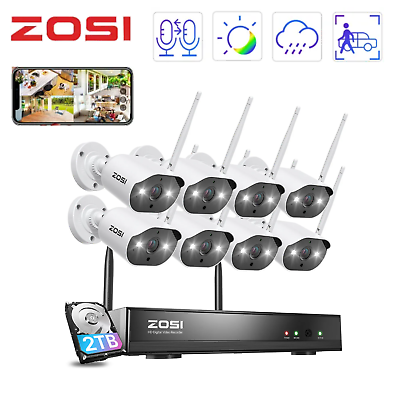 #ad ZOSI 3MP HD Wireless Security Camera System 2K 8CH 2TB NVR Outdoor CCTV IR Audio $309.99