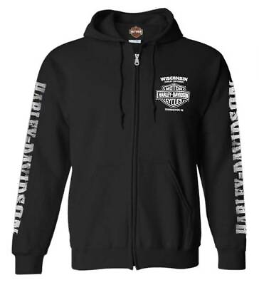 #ad #ad Harley Davidson Men#x27;s Lightning Crest Full Zippered Hooded Sweatshirt Black $58.95
