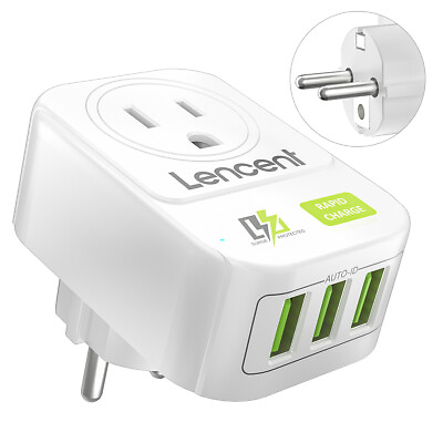 #ad LENCENT Travel Power Plug Adapter with 3 USB Ports for US to Europe Greece Spain $11.99