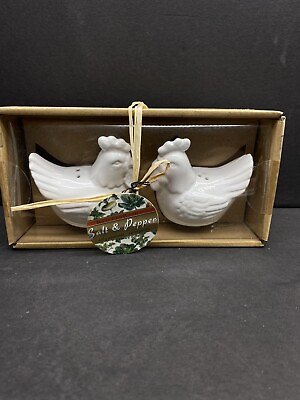 #ad Salt And Pepper Shakers Ceramic Home Essentials Rooster White NIB $10.00