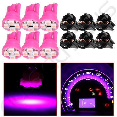 #ad 6X Purple T10 168 Wedge LED Bulb Instrument Cluster Gauge Lights w Sockets $8.87