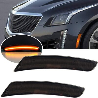 #ad 2X Amber LED Side Marker Front Bumper Lamp Smoked For Cadillac ATS CTS 2015 2019 $23.99