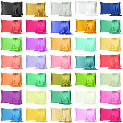 #ad Satin Silk Pillowcase Pillow Case Cover King Queen Standard Cushion Cover New $5.48