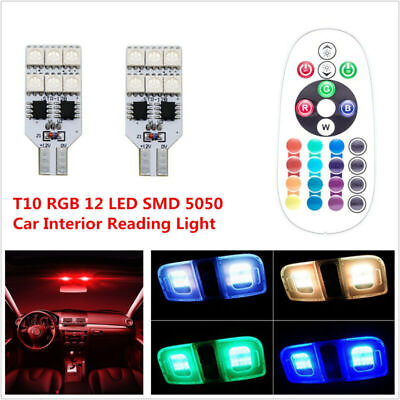 #ad 2Pcs Car RGB 12 LED T10 Panel Interior Reading Wedge Dome Light Remote Control $11.34
