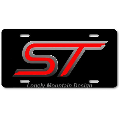 #ad Ford ST Logo Inspired Art on Black FLAT Aluminum Novelty Auto License Tag Plate $19.99