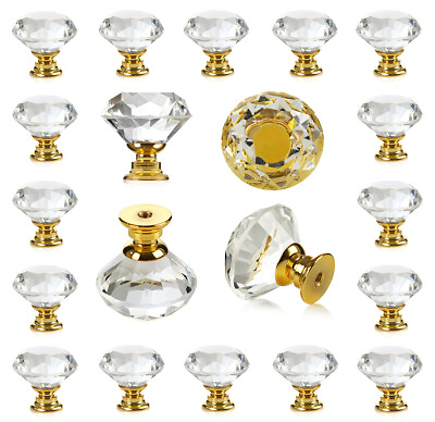 #ad 25 pc Crystal Gold Glass Knobs Drawer Pulls for Kitchen Cabinet Dresser Cupboard $16.55