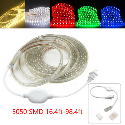 #ad LED Flexible Strip Lights Tape Rope 16.4 98.4ft SMD 5050 Waterproof with US Plug $29.99