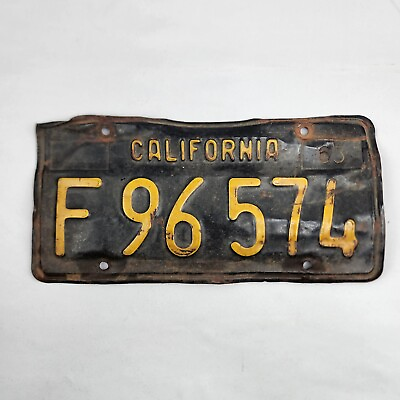 #ad 1963 California Black and Yellow License Plate F96574 $59.99