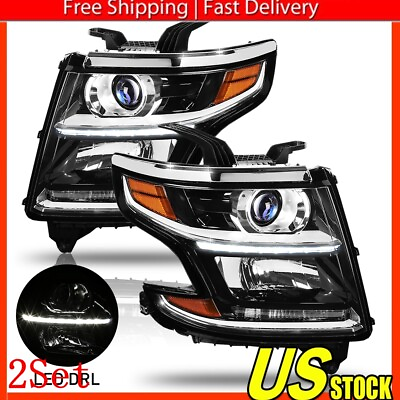 #ad Black Fits 2015 20 Chevy Tahoe Suburban LED Strip Projector Headlights Lamp 2Set $529.14