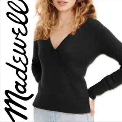 #ad Madewell Wrap Front Pullover Sweater in Coziest Yarn Black XS $45.00