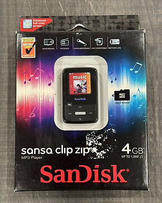 #ad Sandisk Sansa Clip Zip Mp3 Player Black 4 GB Storage Capacity New Sealed w box $54.95