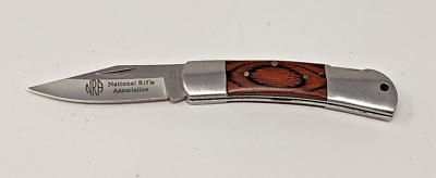 #ad NRA 440 Stainless Steel Folding Pocket Knife Plain Lockback Wood w SS Bolsters $11.89