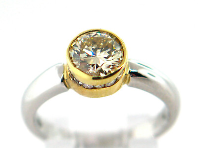 #ad 1.31 CT 950 Platinum amp; 18K yellow gold natural fancy yellow diamond ring $2995.00
