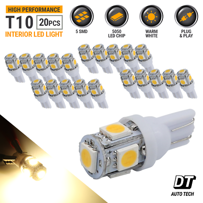 #ad 20X Warm White T10 921 Interior License Plate SMD Light Bulbs 5 LED $8.99