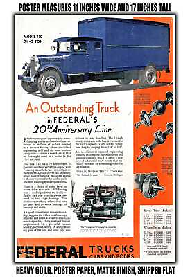 #ad 11x17 POSTER 1930 Federal Model T10 Truck $16.16