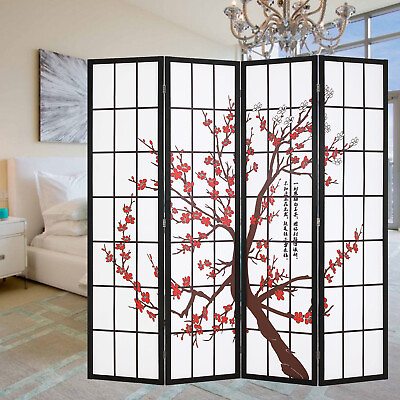 #ad 4 Panel Room Divider Screen Folding Room Divider Panel Privacy Wooden Screen $83.92