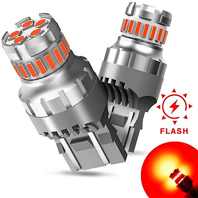 #ad AUXITO Red 7443 7444 LED Brake Tail Blinker Light Bulbs Strobe Flashing 2400LM $12.82