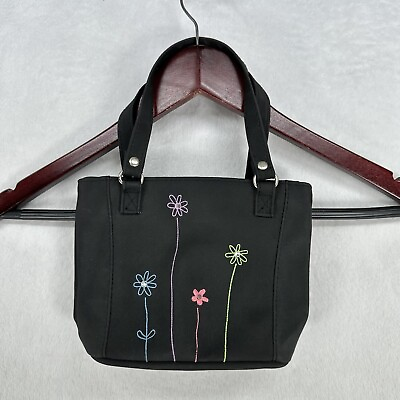 #ad Vintage 90s Purse Black Small Bag Flower Twee School Y2K 90s Causal Kawaii $15.00