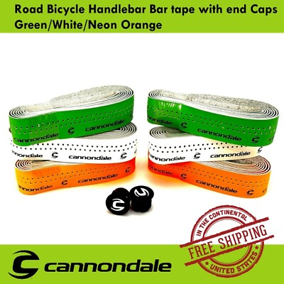 Cannondale Road Bicycle Handlebar Bar tape with end Caps Green White Neon Orange $16.74