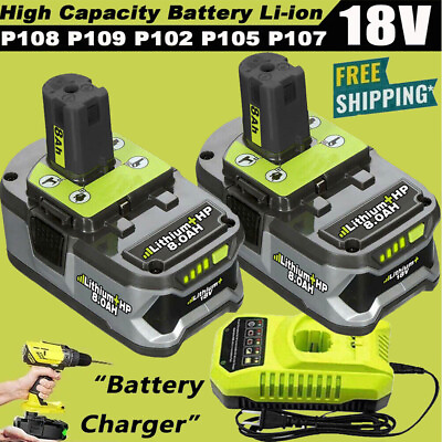 #ad 2X For RYOBI P108 18V High Capacity 8.0Ah Battery 18 Volt Lithium Ion One Plus $68.98