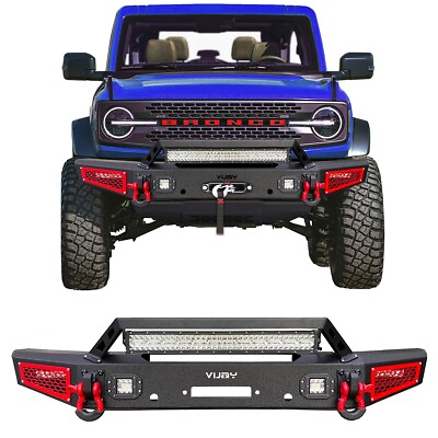 #ad Vijay For 2021 2022 Ford Bronco Texture Front Bumper with LED Lights and D Rings $499.99