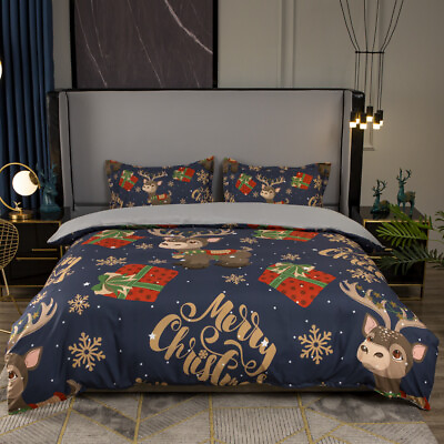 #ad 3D Tree Elk Letter Gift Blue Quilt Cover Set Duvet Cover Bedding Pillowcases $116.99