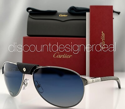 Cartier Santos Sunglasses Silver Carbon Wood Blue Polarized Lens CT0088S 002 61 $1499.99