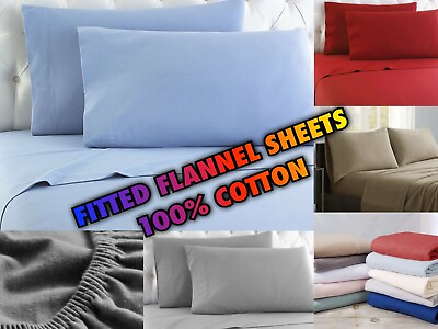 Flannel FITTED Sheet 100% Cotton Deep Pocket Twin Full Queen King $21.99