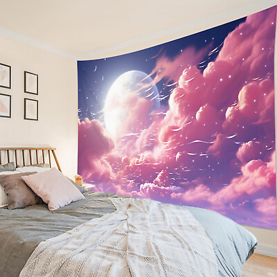 #ad Full Moon Scenery Pink Fantasy Clouds Tapestry for Bedroom Living Room Dorm $14.99