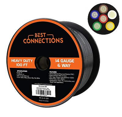 #ad BEST CONNECTIONS 14 Gauge 6 Way Trailer Wire Durable Weatherproof Color Coded $34.04