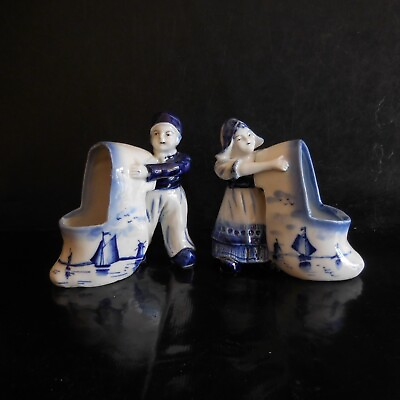 #ad 2 figurines statuettes porcelaine DELFT Hollande fait main vintage XIX N3776 EUR 690.00