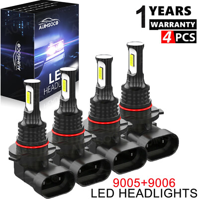 #ad 9005 9006 LED Headlights Kits Combo Bulbs 6500K High Low Beam Super White Bright $24.99