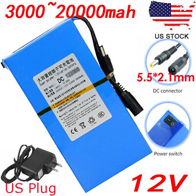 #ad Rechargeable Li Battery 12V DC Portable Battery Pack with US Plug Charger Switch $15.99