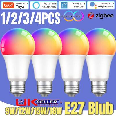 #ad 18W Tuya Zigbee Smart E27 Bulb RGB LED Light For Amazon Alexa Google Home 1 4pcs GBP 9.86
