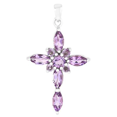 #ad UNHEATED NATURAL 6X4MM AFRICAN AMETHYST CROSS IN STERLING SILVER 925 PENDANT $7.50