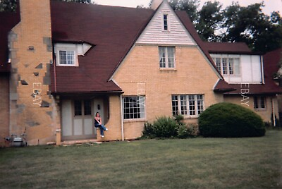 #ad 1990s Original Color Photo Woman Sitting Front Door Two Story House 4x6 G66 #30 $3.50