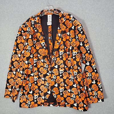 #ad Disney Men Jacket L XL Black Mickey Mouse Pumpkin Glow in the Dark Blazer NWT $32.91