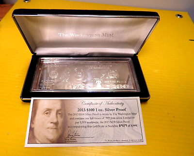 #ad United States $100 .999 Silver One Ounce Note 2013 with COA $99.99