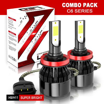 #ad 2X H9 H11 LED Headlights Kit Combo Bulbs 6000K Low Beam Super White Bright $13.29