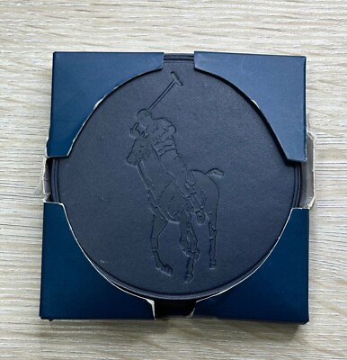 #ad New Polo Ralph Lauren Navy Blue Leather Coasters Set 4 $19.99